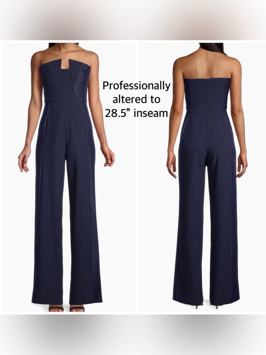 Black Halo Pants - NWT Black Halo Lena Navy Strapless Jumpsuit Size 6 Altered Length